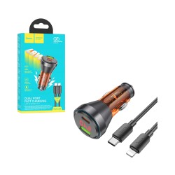 Hoco Car Charger NZ12B Unimpeded 2 Port USB+Type-C 48W with Type-C to Lightning 1M Transparent Orange Hoco Car Charger NZ12B Unimpeded 2 Port USB+Type-C 48W with Type-C to Lightning 1M Transparent Orange